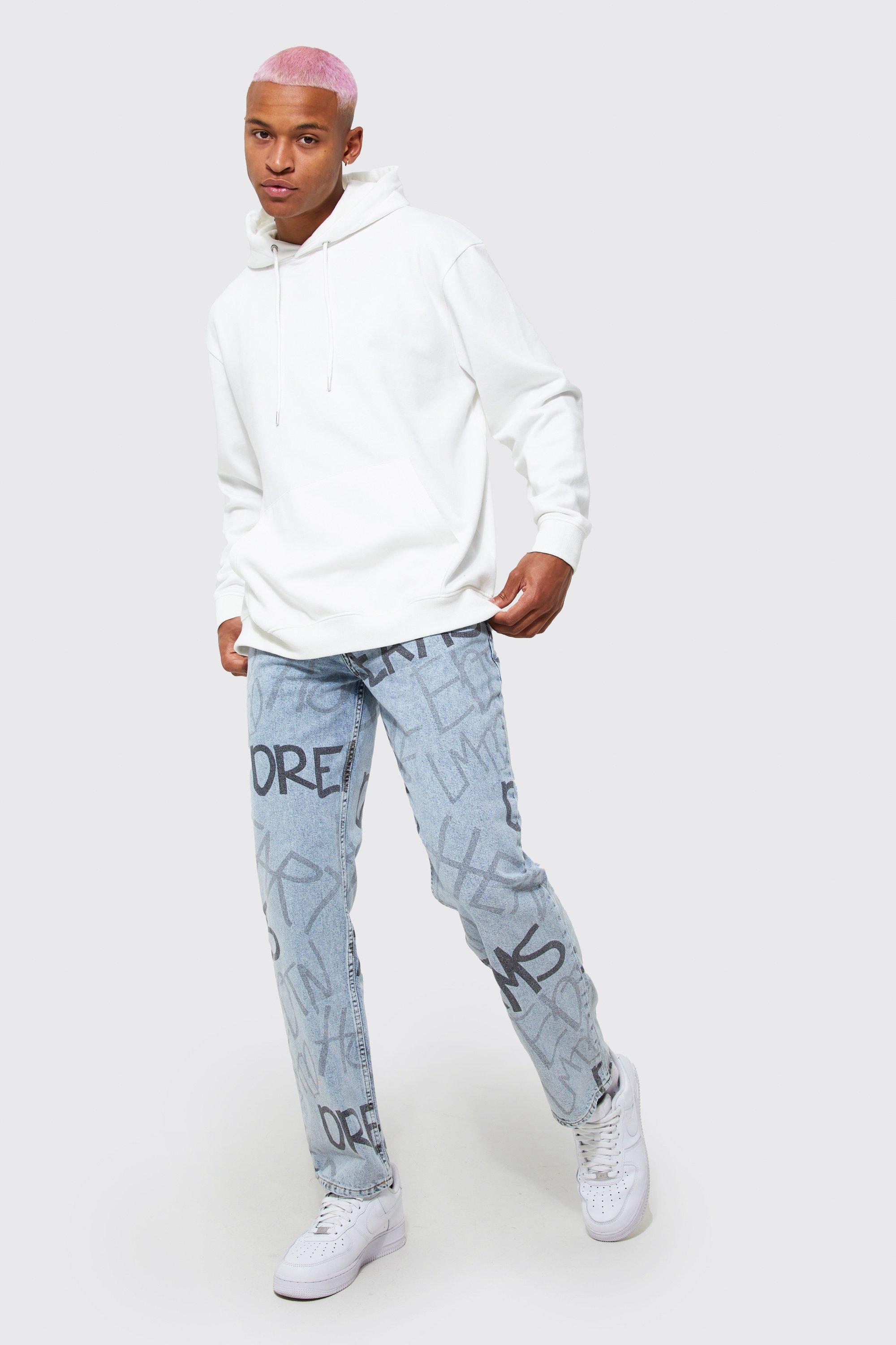 Relaxed Fit Graffiti Print Jeans | boohoo
